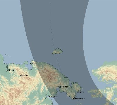 Map of the eclipse path across Russia on 08/20/1533