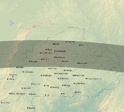 Map of the eclipse path across Burkina Faso on 06/30/1535