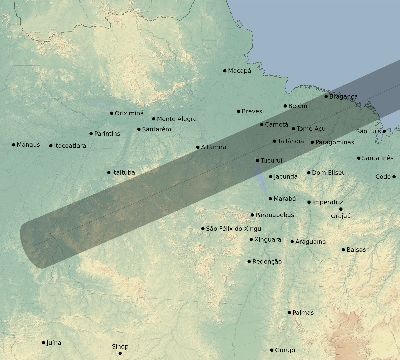 Map of the eclipse path across Brazil on 06/30/1535