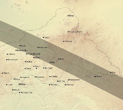 Map of the eclipse path across Central African Republic on 06/30/1535