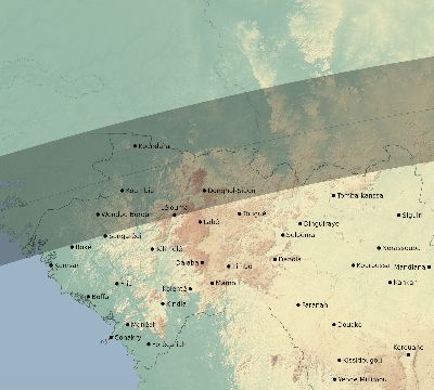 Map of the eclipse path across Guinea on 06/30/1535