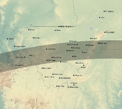 Map of the eclipse path across Mali on 06/30/1535