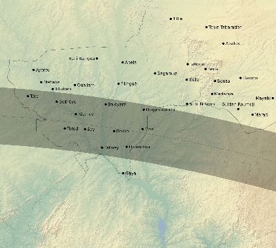 Map of the eclipse path across Niger on 06/30/1535
