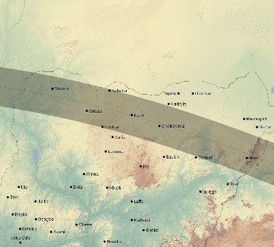 Map of the eclipse path across Nigeria on 06/30/1535