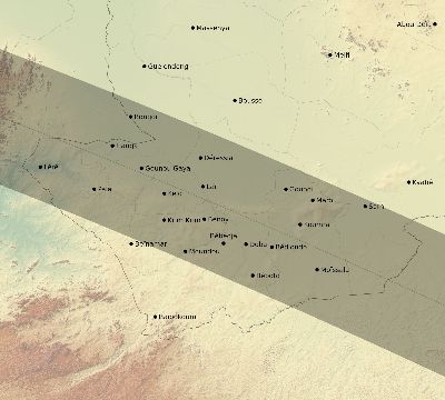 Map of the eclipse path across Chad on 06/30/1535