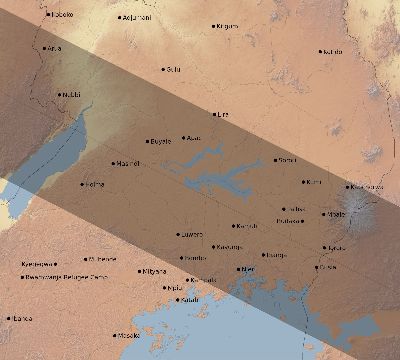 Map of the eclipse path across Uganda on 06/30/1535