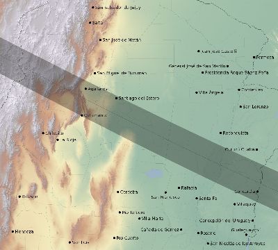 Map of the eclipse path across Argentina on 12/24/1535