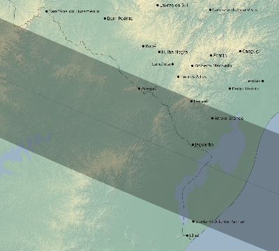 Map of the eclipse path across Brazil on 12/24/1535