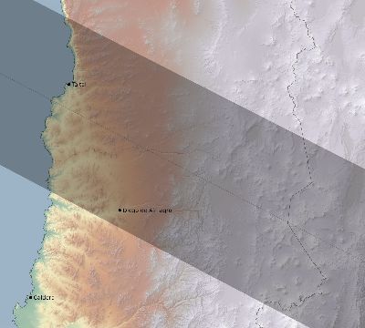 Map of the eclipse path across Chile on 12/24/1535