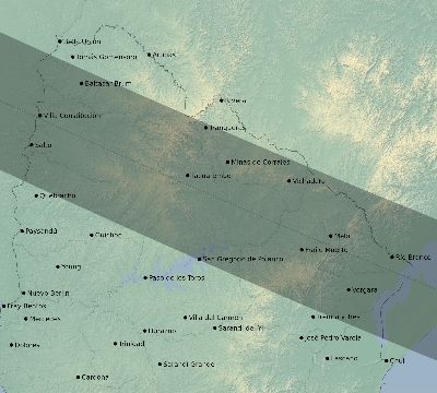 Map of the eclipse path across Uruguay on 12/24/1535