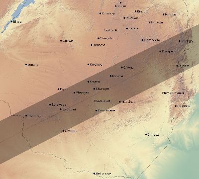 Map of the eclipse path across Zimbabwe on 12/24/1535