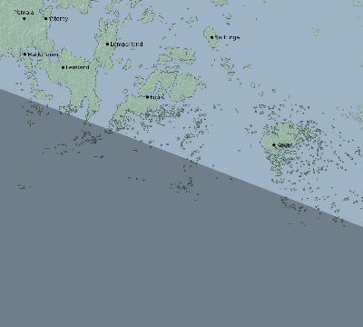 Map of the eclipse path across Åland Islands on 06/18/1536