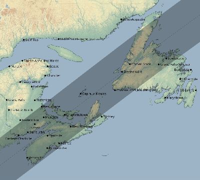 Map of the eclipse path across Canada on 06/18/1536