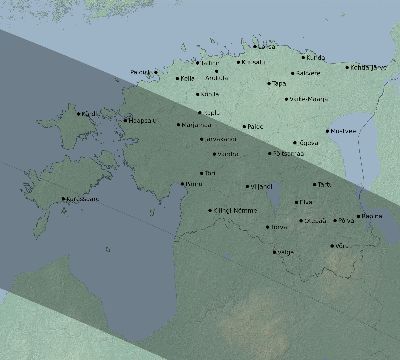 Map of the eclipse path across Estonia on 06/18/1536
