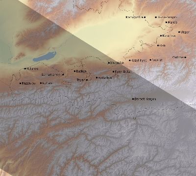 Map of the eclipse path across Kyrgyzstan on 06/18/1536