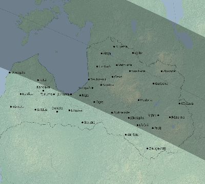 Map of the eclipse path across Latvia on 06/18/1536