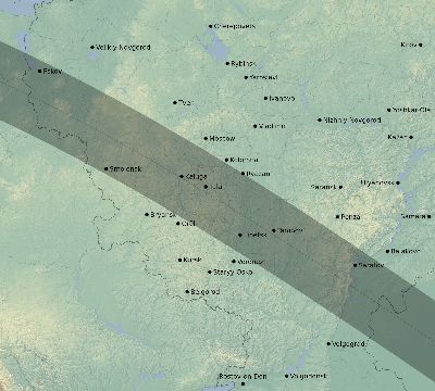 Map of the eclipse path across Russia on 06/18/1536