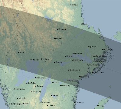 Map of the eclipse path across Sweden on 06/18/1536