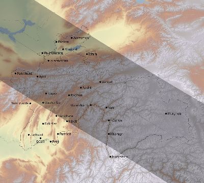 Map of the eclipse path across Tajikistan on 06/18/1536