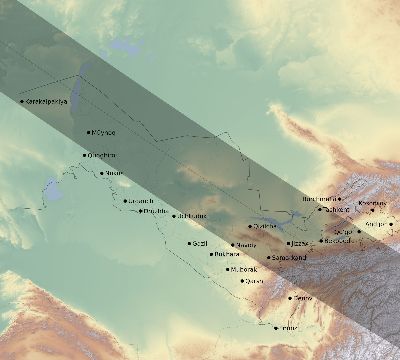 Map of the eclipse path across Uzbekistan on 06/18/1536