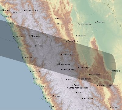 Map of the eclipse path across Peru on 04/28/1538