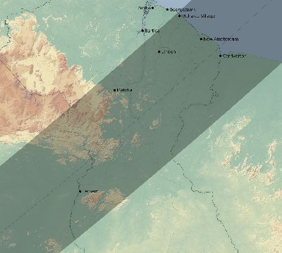 Map of the eclipse path across Guyana on 04/18/1539