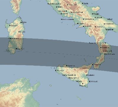 Map of the eclipse path across Italy on 04/18/1539