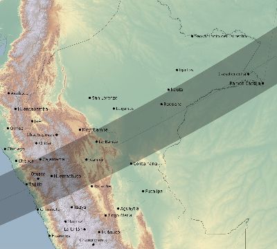Map of the eclipse path across Peru on 04/18/1539