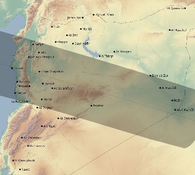 Map of the eclipse path across Syria on 04/18/1539