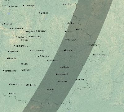 Map of the eclipse path across Belarus on 04/07/1540