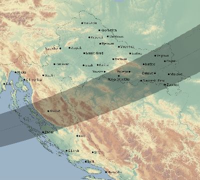 Map of the eclipse path across Croatia on 04/07/1540