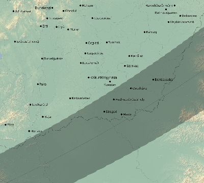 Map of the eclipse path across Hungary on 04/07/1540