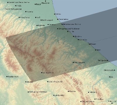 Map of the eclipse path across Italy on 04/07/1540