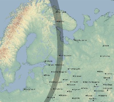 Map of the eclipse path across Russia on 04/07/1540