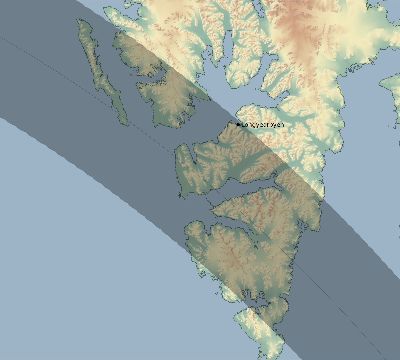 Map of the eclipse path across Svalbard and Jan Mayen on 04/07/1540