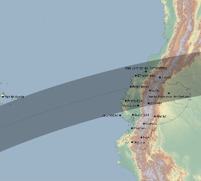 Map of the eclipse path across Ecuador on 02/14/1542