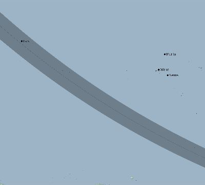 Map of the eclipse path across Micronesia on 08/11/1542