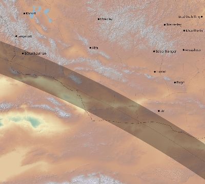 Map of the eclipse path across Mongolia on 08/11/1542