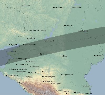 Map of the eclipse path across Russia on 08/11/1542