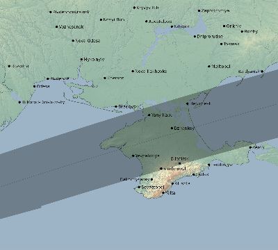 Map of the eclipse path across Ukraine on 08/11/1542