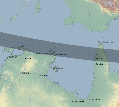 Map of the eclipse path across Australia on 02/03/1543
