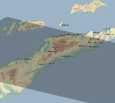 Map of the eclipse path across Timor-Leste on 02/03/1543