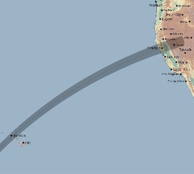 Map of the eclipse path across United States on 02/03/1543