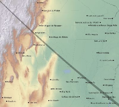 Map of the eclipse path across Argentina on 07/31/1543