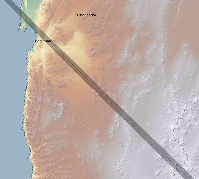 Map of the eclipse path across Chile on 07/31/1543