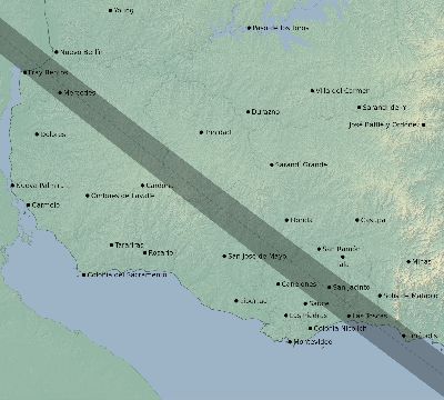 Map of the eclipse path across Uruguay on 07/31/1543