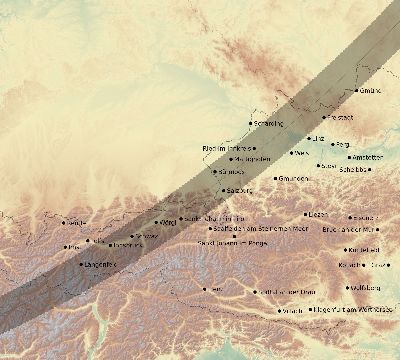 Map of the eclipse path across Austria on 01/24/1544