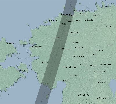 Map of the eclipse path across Estonia on 01/24/1544