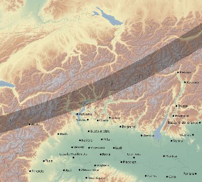 Map of the eclipse path across Italy on 01/24/1544