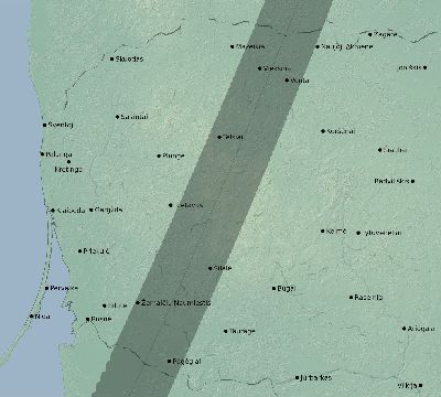 Map of the eclipse path across Lithuania on 01/24/1544